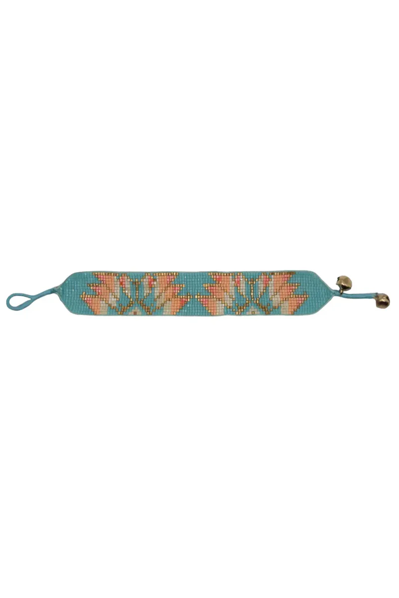 Aqua & Peach Lotus Leaf Beaded Bracelet - Image 2