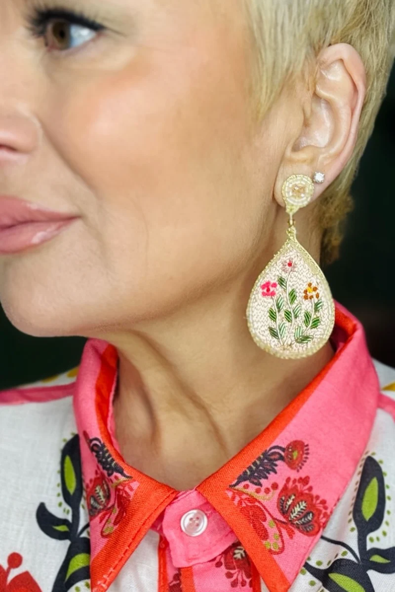 Bohemian Flower Embroidered Earrings - Image 4