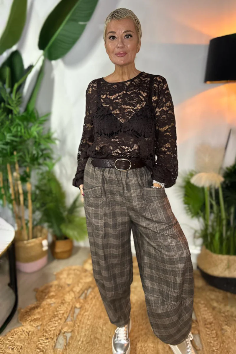 Check Brooke Patch Pocket Barrel Pants - Image 5