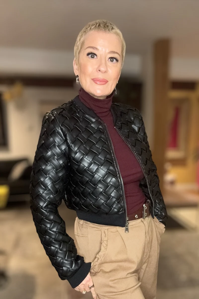 Lattice Faux Leather Jacket - Image 2