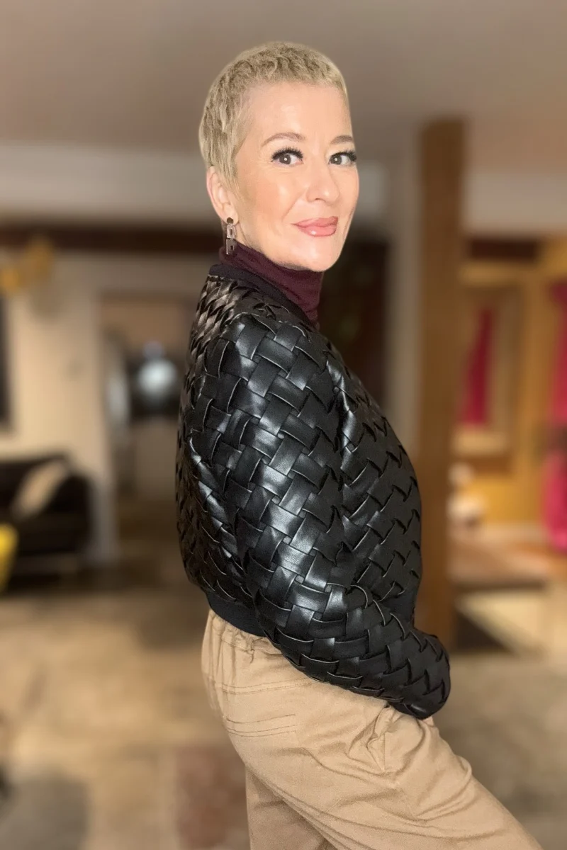 Lattice Faux Leather Jacket - Image 4