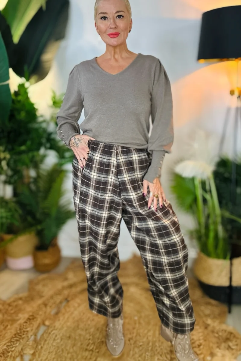 Demi Checked Barrel Leg Trousers - Image 3