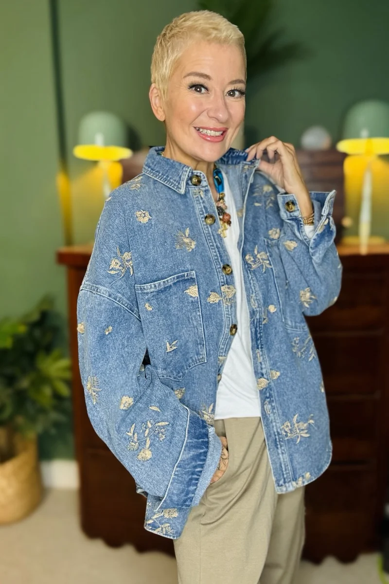 Denim Blossom Shacket - Image 3
