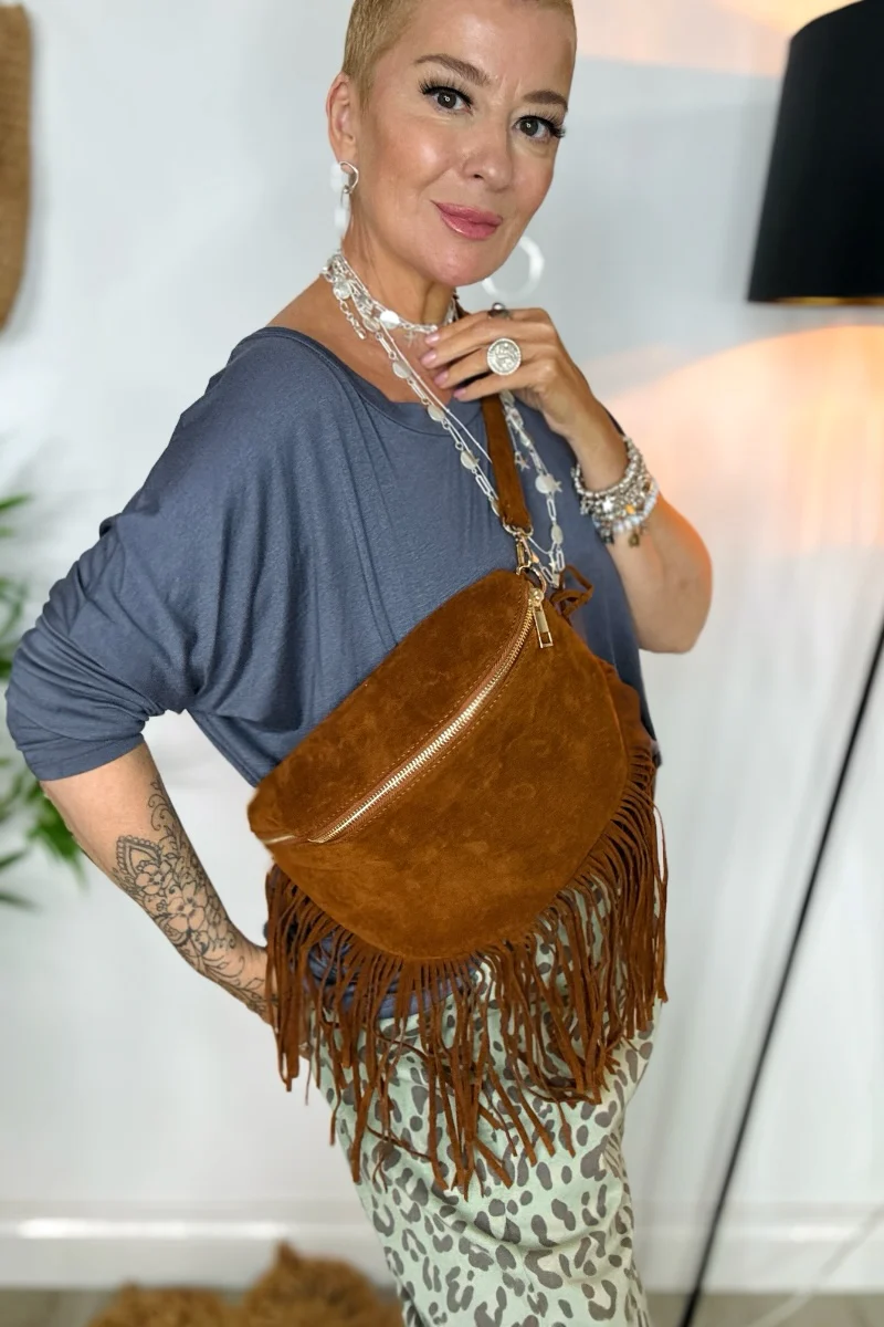 Fay Fringed Faux Suede Bag - Image 4