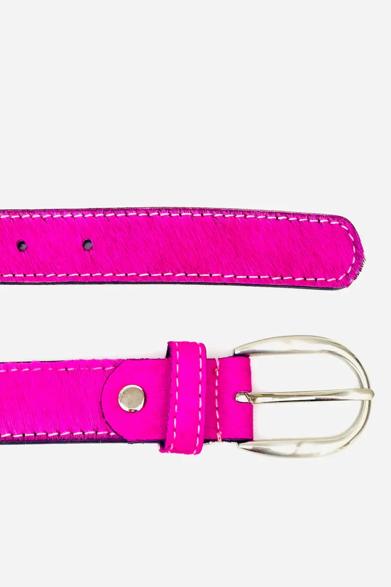 Neon Hair-On-Hide Leather Belt - Pink - Image 3