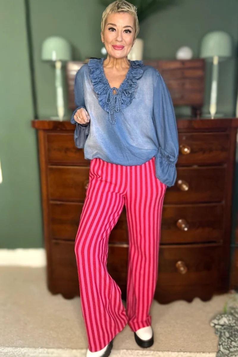 Stripe Wide Leg Trousers - Image 5